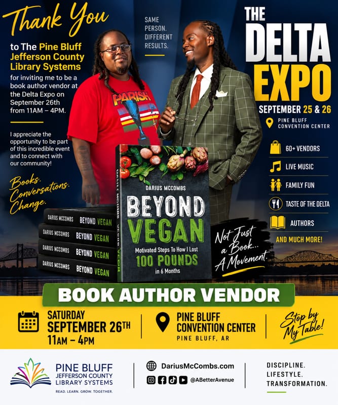 The Delta Expo flyer: Darius McCombs as book author vendor, Saturday September 26th, 11AM to 4PM, Pine Bluff Convention Center.